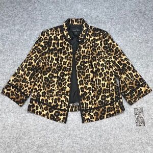 NWT Brandon Thomas Leopard Print Blazer Jacket Women's Open Front Black Trim LG